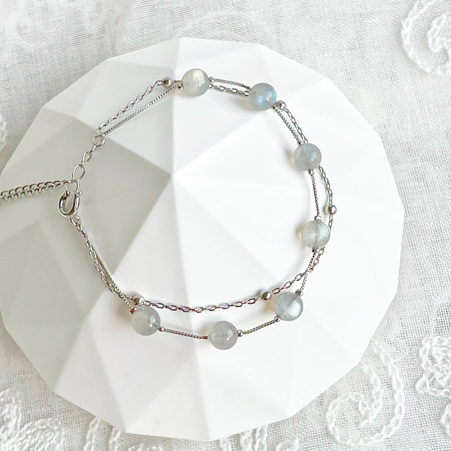 Moonstone Silver Double Chain Bracelet-Ninaouity