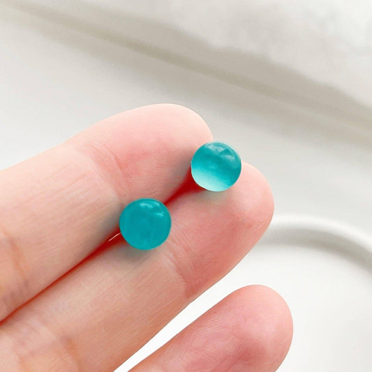 Natural Amazonite Gemstone Stud Earrings-Ninaouity