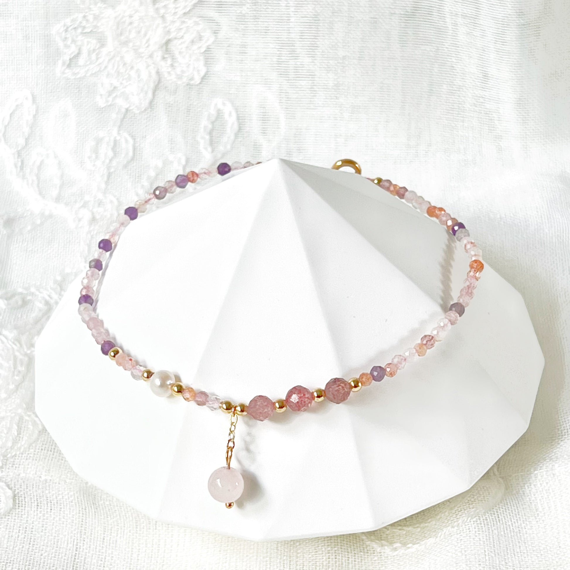 Natural Rose Quartz and Amethyst Beaded Ankle Bracelet-Ninaouity