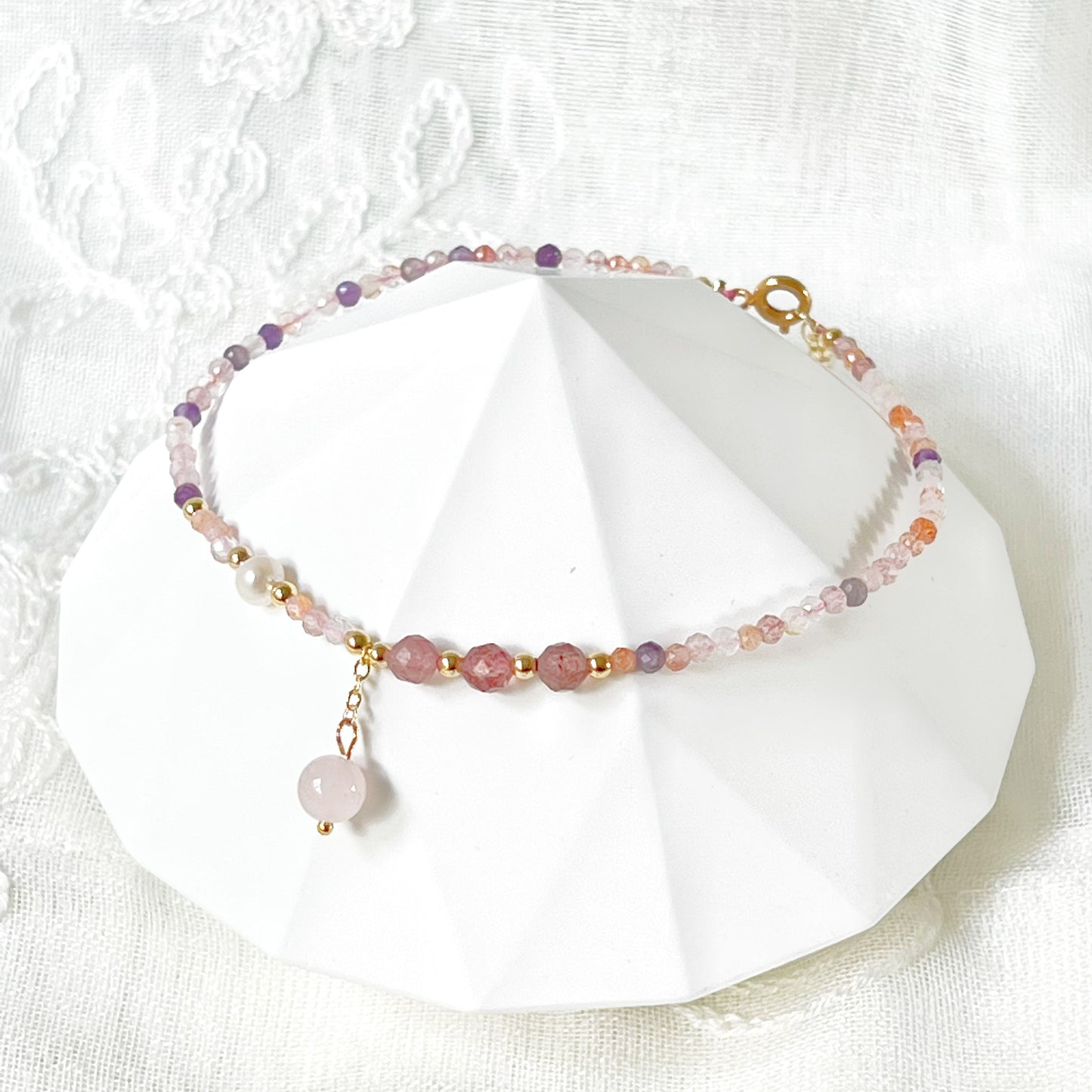 Natural Rose Quartz and Amethyst Beaded Ankle Bracelet-Ninaouity