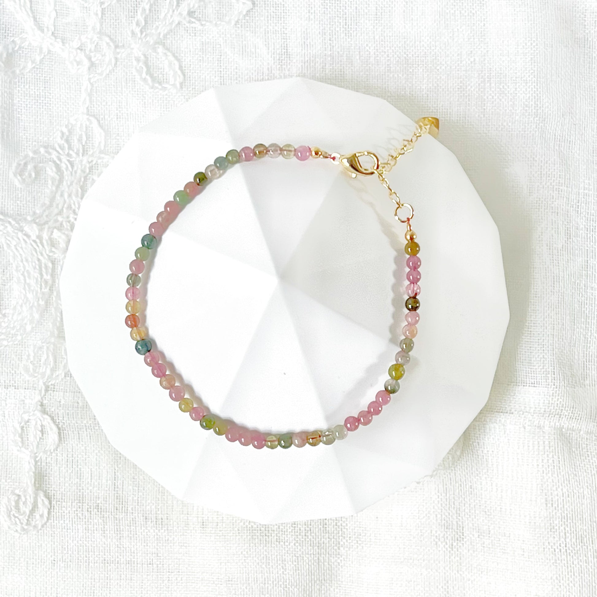 Natural Watermelon Tourmaline Beaded Bracelet-Ninaouity