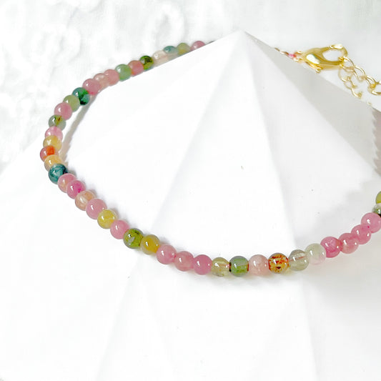 Natural Watermelon Tourmaline Beaded Bracelet-Ninaouity