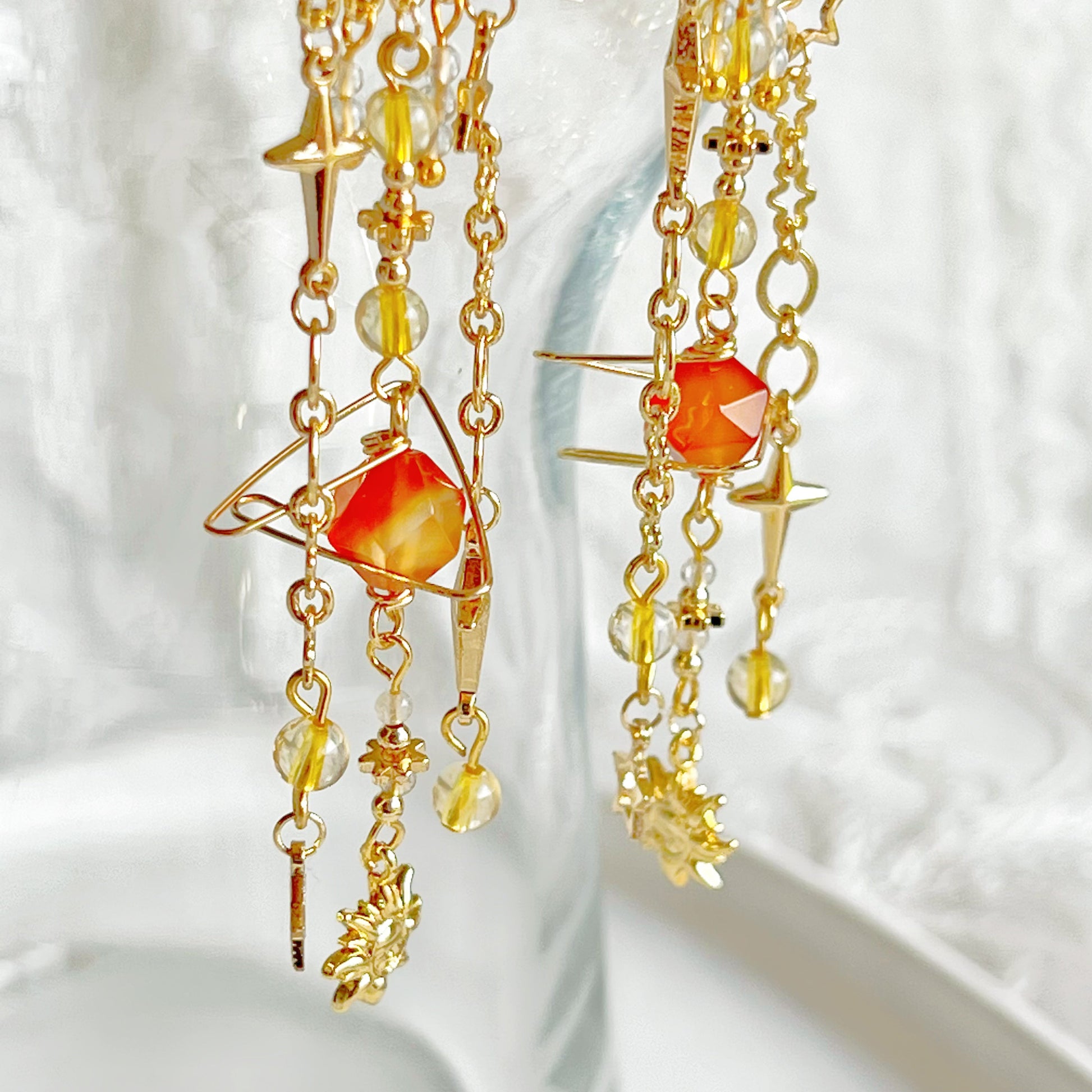 Orange Agate Planet Moon and Star Earrings-Ninaouity