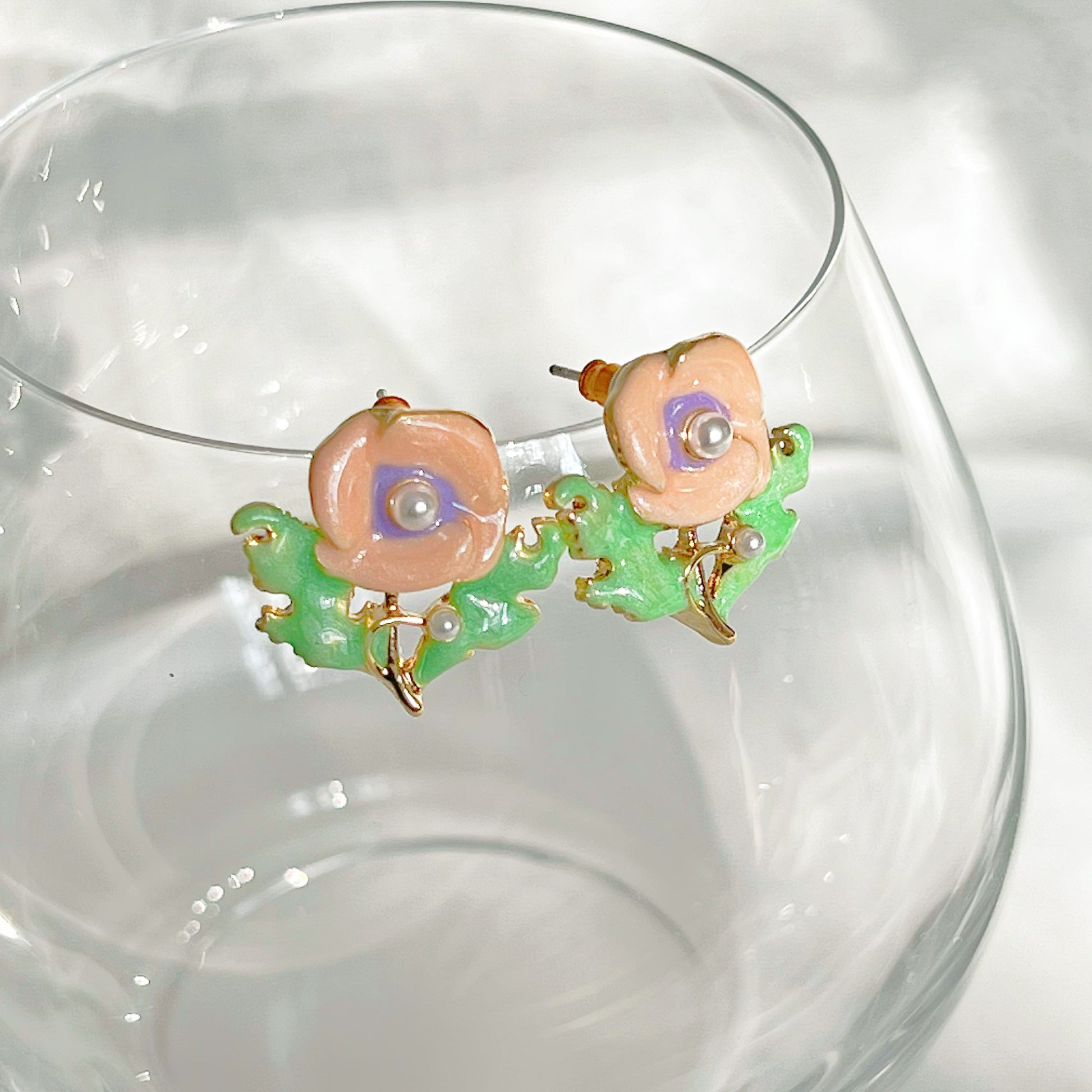 Orange Poppy Flower Stud Earrings-Ninaouity