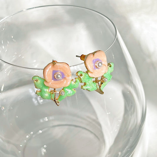 Orange Poppy Flower Stud Earrings-Ninaouity