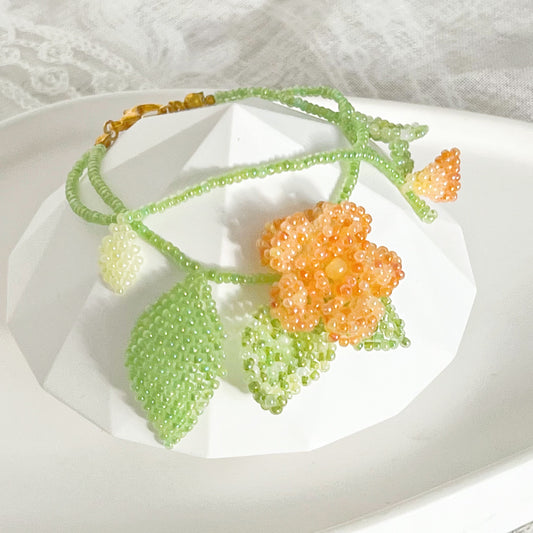 Orange Rose Flower Beaded Bracelet-Ninaouity