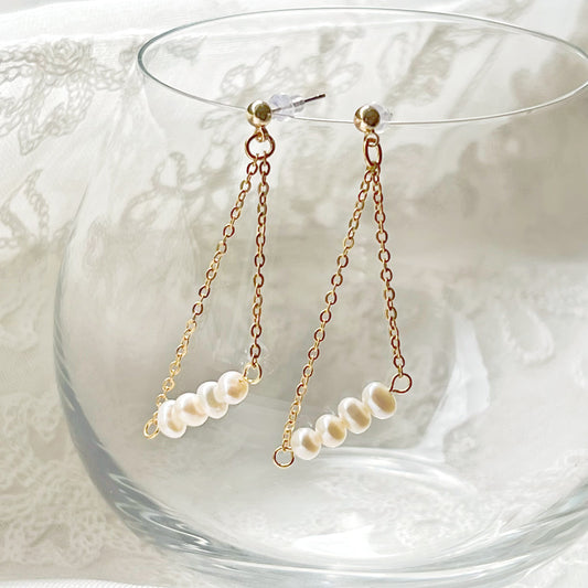 Pearl Triangle Drop Earrings-Ninaouity