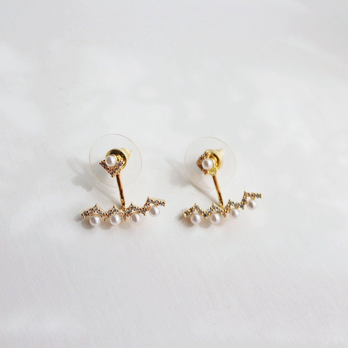 Pearls and Arrows Ear Jackets  - Mini Crystals Two Way to Wear Earrings-Ninaouity