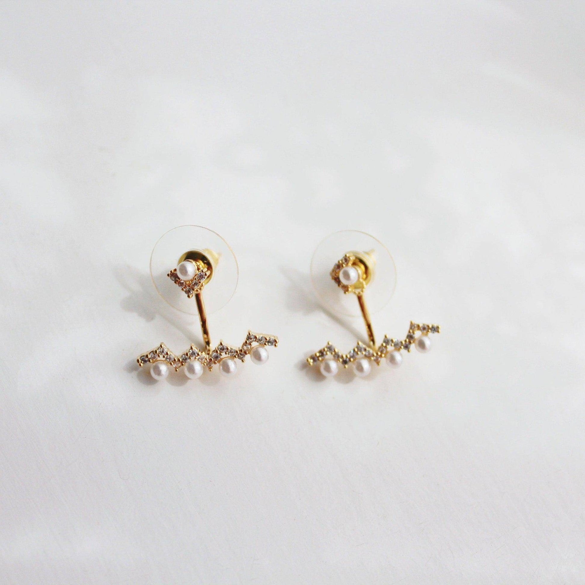Pearls and Arrows Ear Jackets  - Mini Crystals Two Way to Wear Earrings-Ninaouity