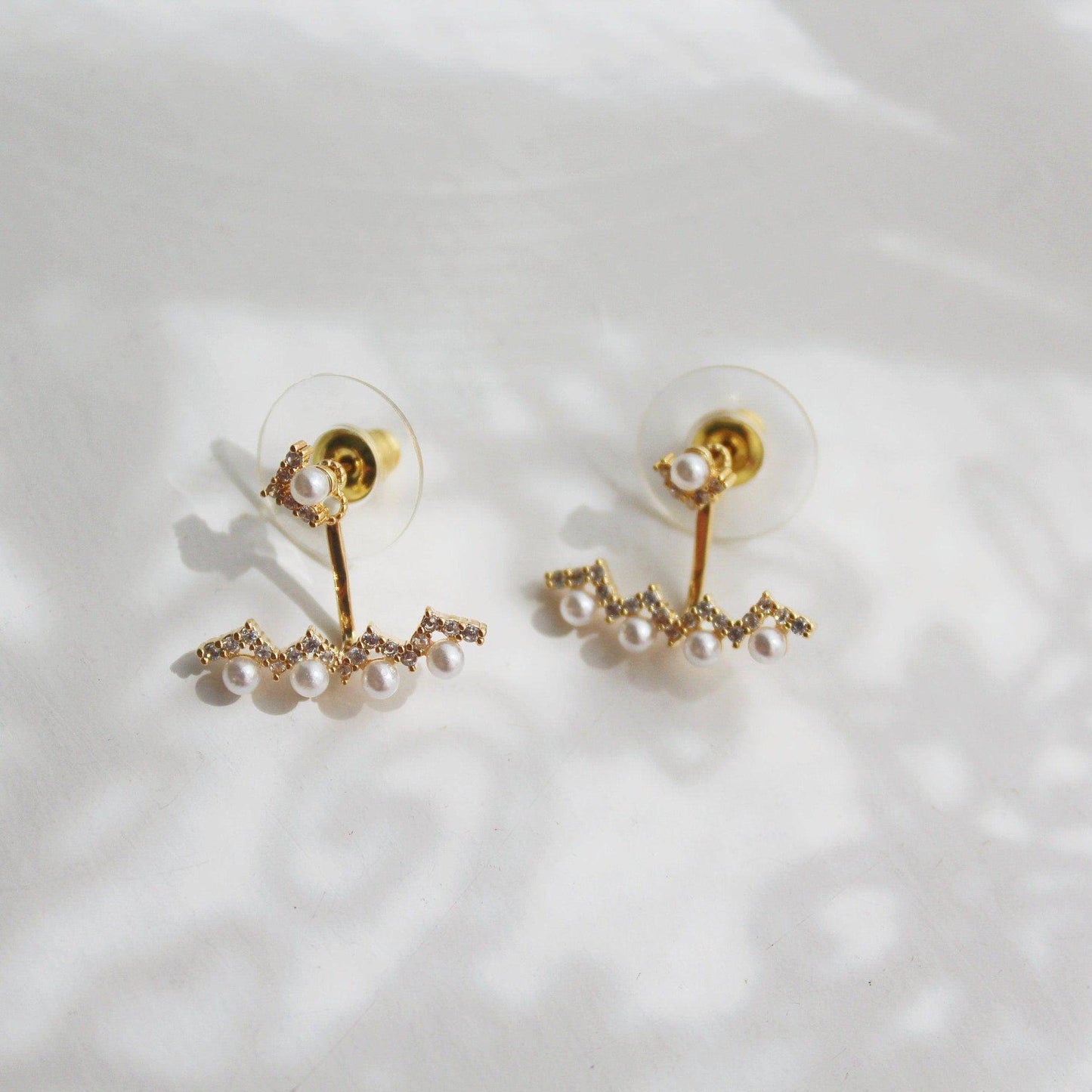 Pearls and Arrows Ear Jackets  - Mini Crystals Two Way to Wear Earrings-Ninaouity