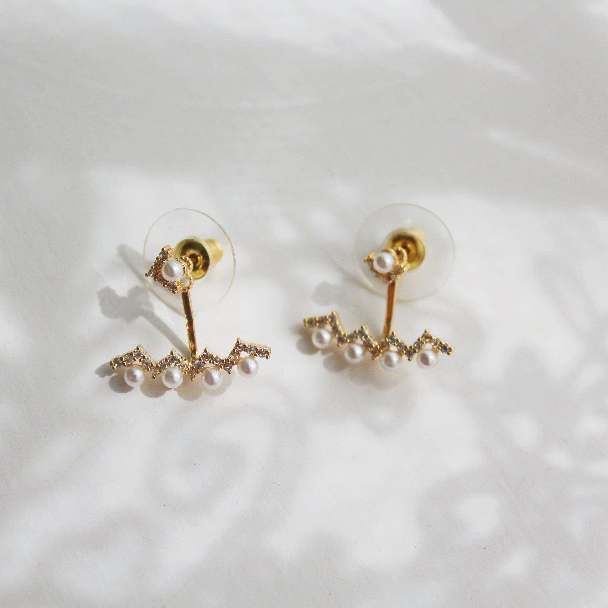 Pearls and Arrows Ear Jackets  - Mini Crystals Two Way to Wear Earrings-Ninaouity