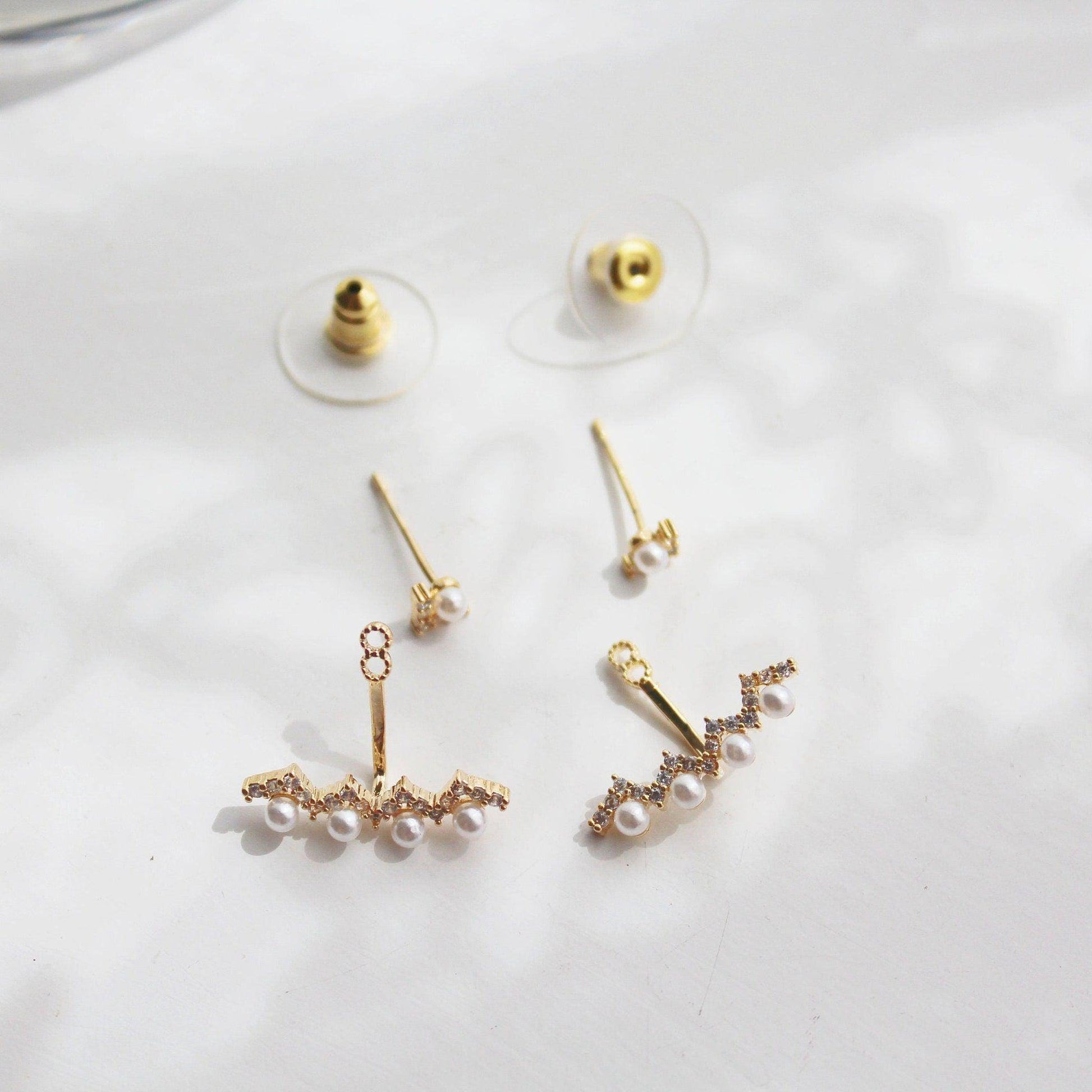 Pearls and Arrows Ear Jackets  - Mini Crystals Two Way to Wear Earrings-Ninaouity