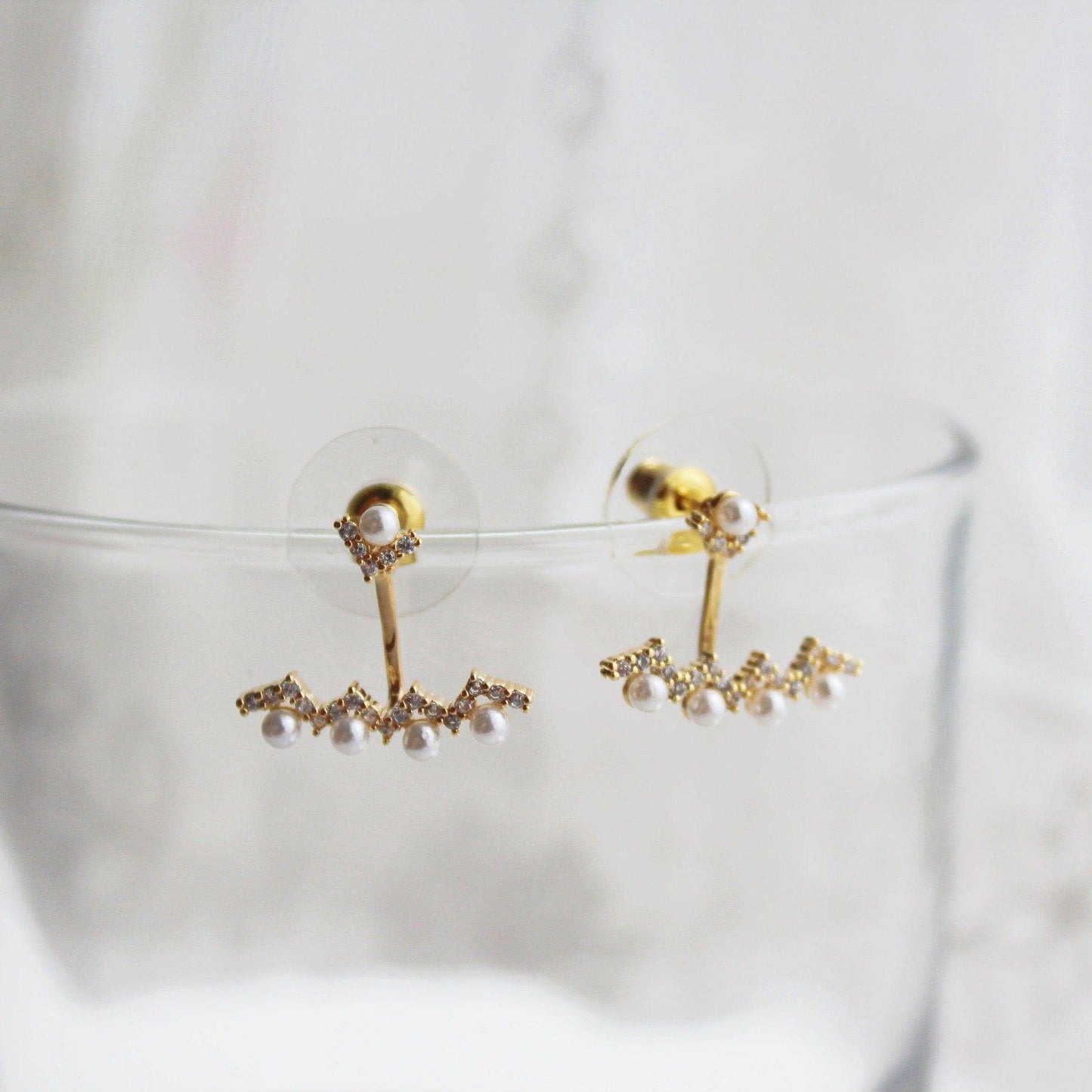 Pearls and Arrows Ear Jackets  - Mini Crystals Two Way to Wear Earrings-Ninaouity
