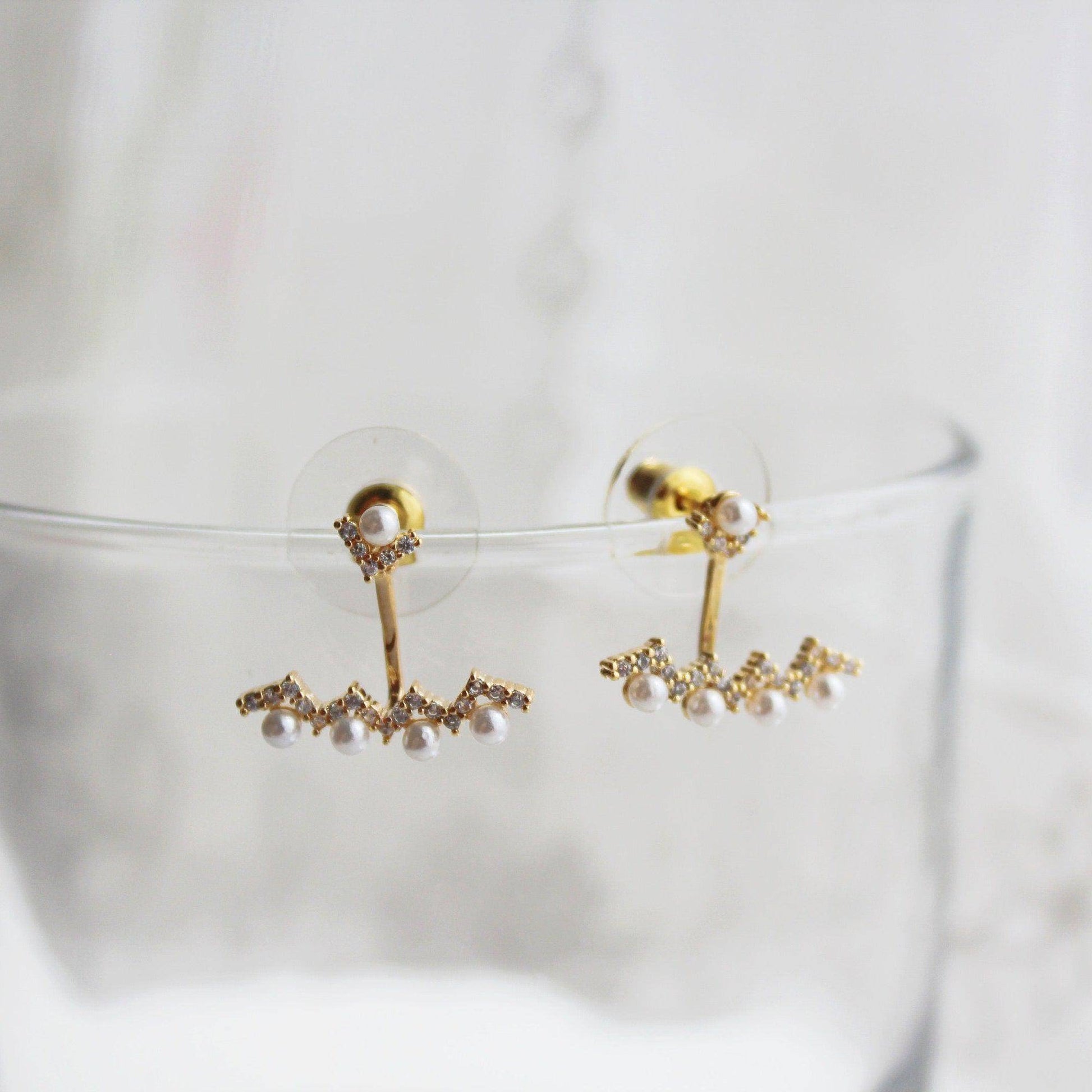 Pearls and Arrows Ear Jackets  - Mini Crystals Two Way to Wear Earrings-Ninaouity