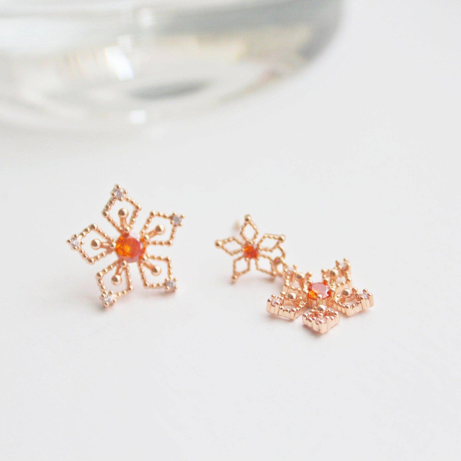 Pentas Flower Earrings - Star Flower Red Crystal Drop Earrings-Ninaouity