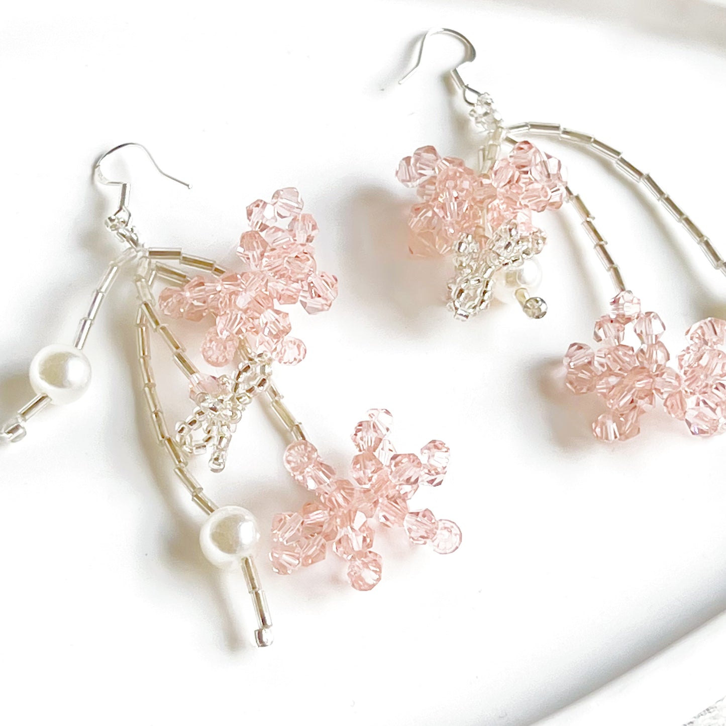 Pink Beaded Flower Statement Earrings-Ninaouity