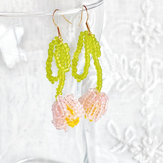 Pink Beaded Tulip Flower Earrings-Ninaouity