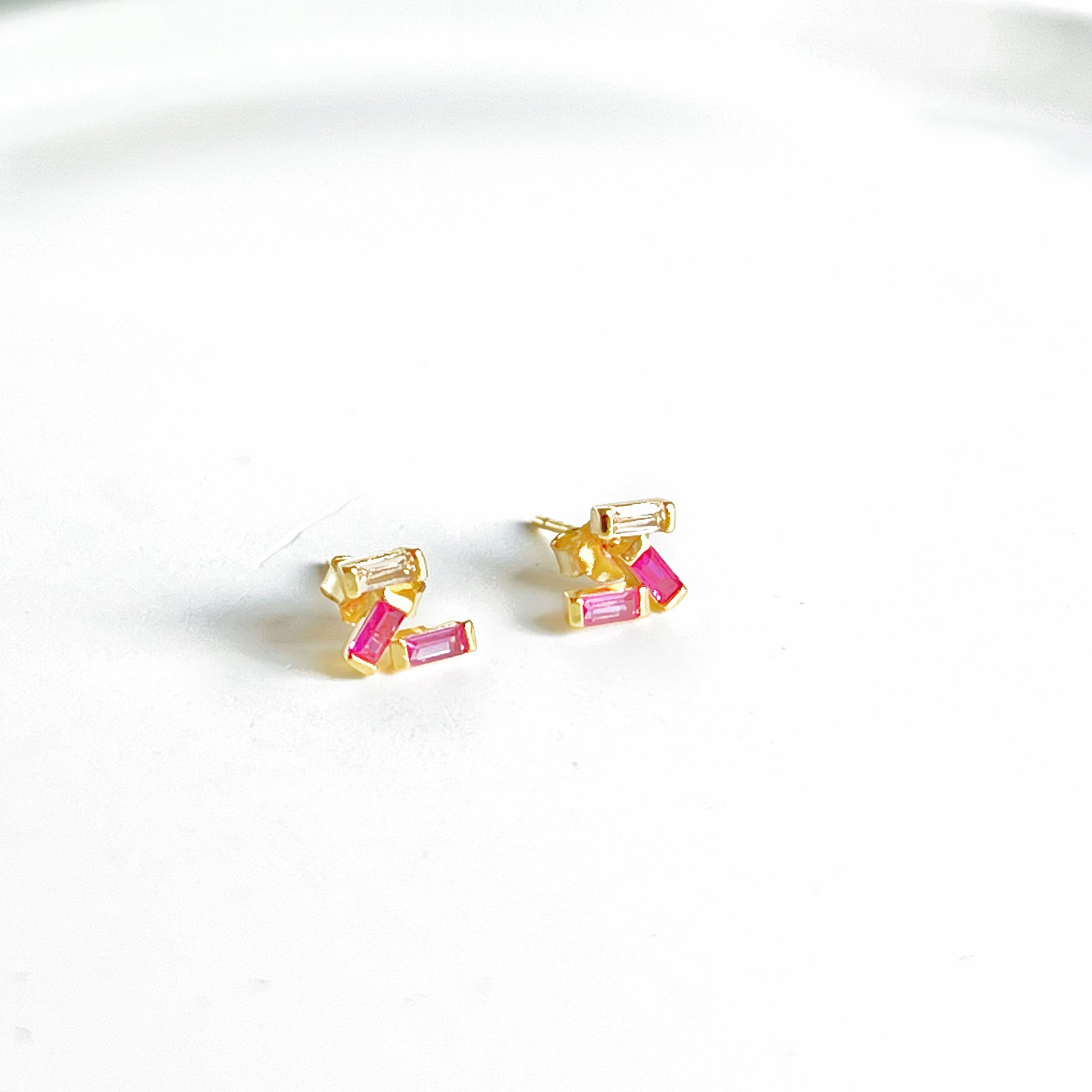 Pink Mini Rectangle Zircons Stud Earrings - December Birthstone-Ninaouity