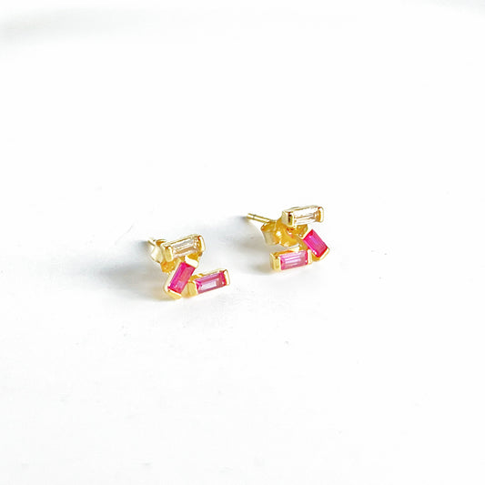 Pink Mini Rectangle Zircons Stud Earrings - December Birthstone-Ninaouity