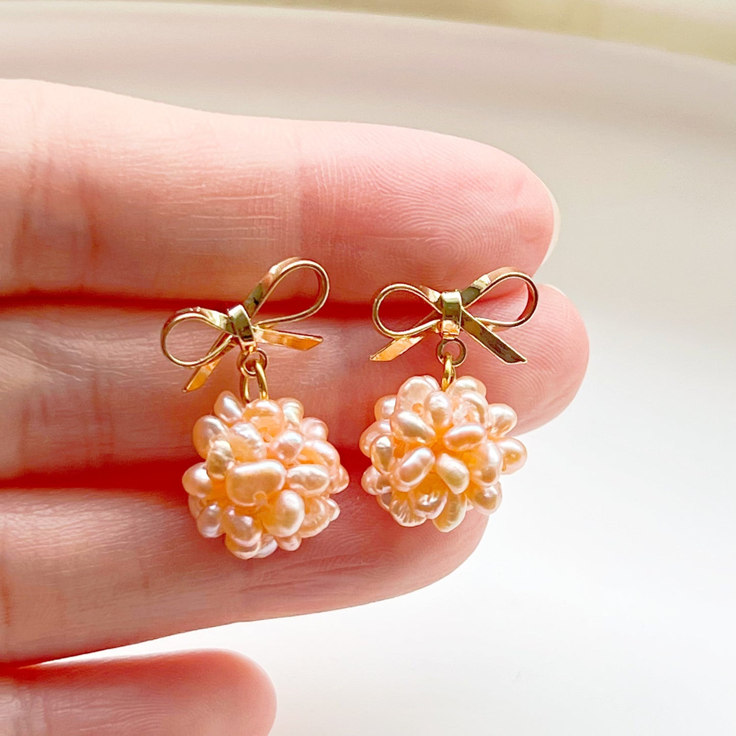 Pink Pearl Cluster Drop Earrings-Ninaouity