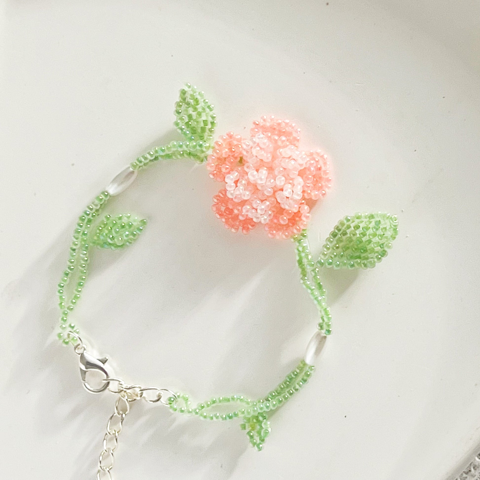 Pink Rose Flower Beaded Bracelet-Ninaouity