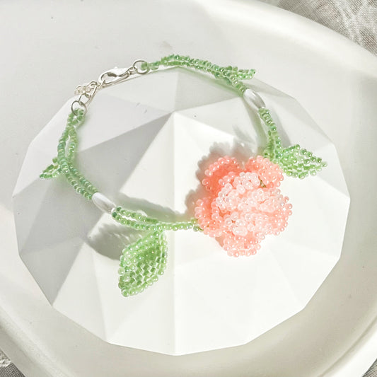 Pink Rose Flower Beaded Bracelet-Ninaouity