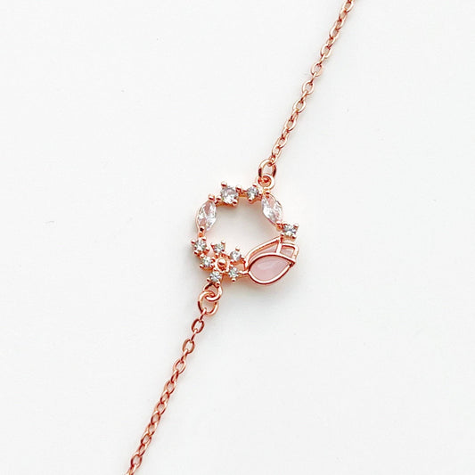 Pink Tulip Bracelet - Flower Shape Crystal Rose Gold Bracelet-Ninaouity