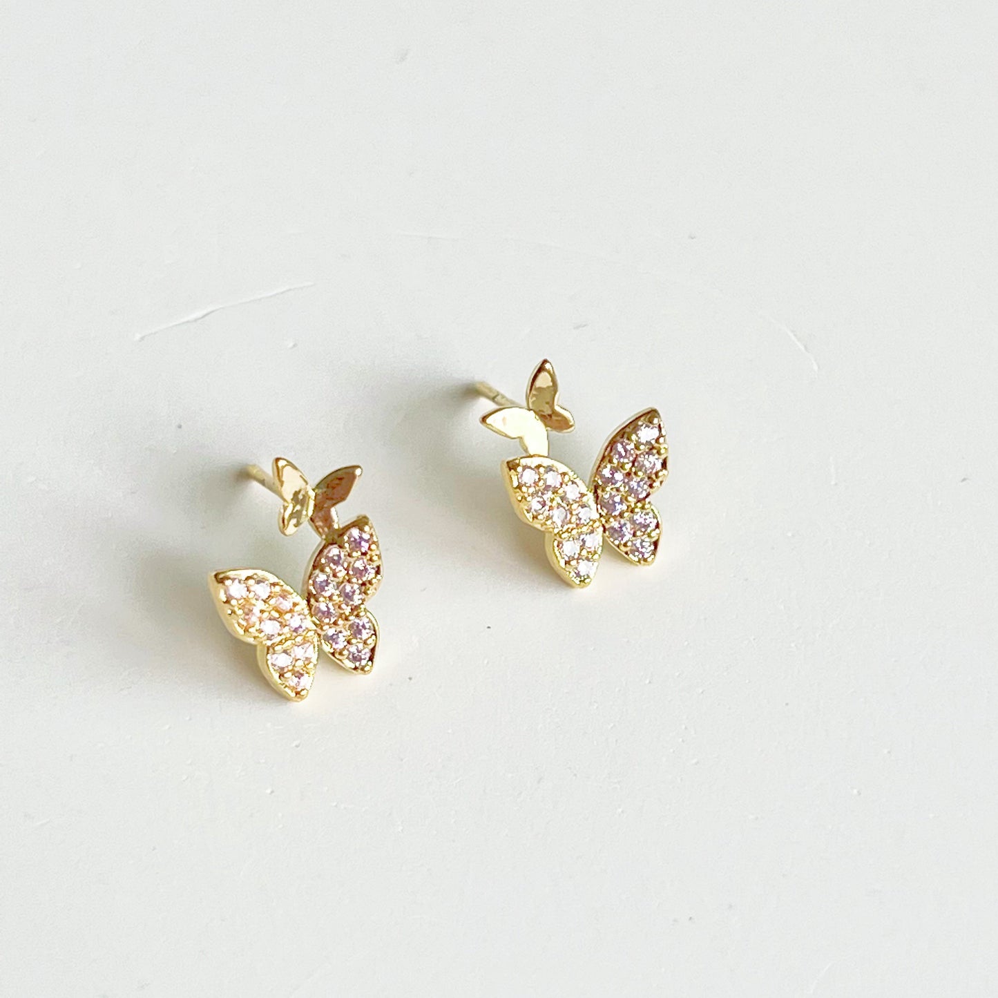 Pink Zircon Butterflies Earrings-Ninaouity