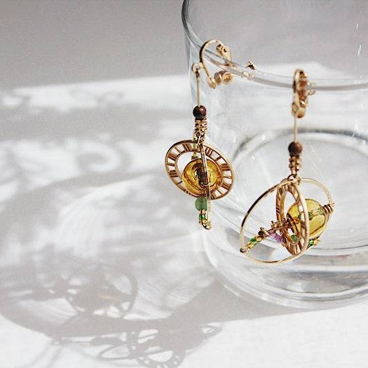 Planet Saturn Universe Theme Orb Shape Drop Earrings-Ninaouity