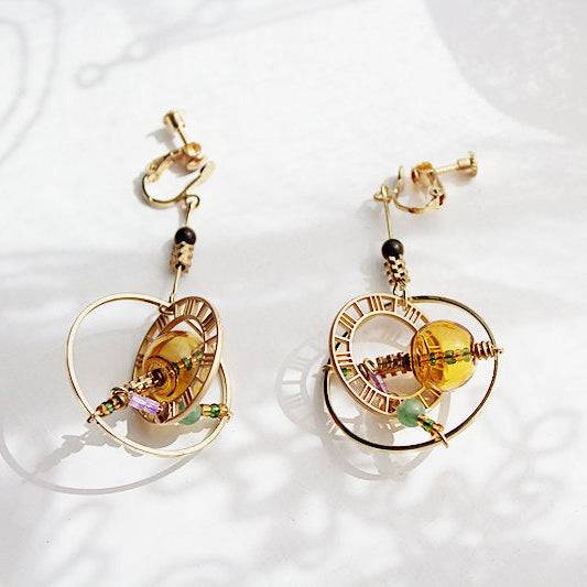 Planet Saturn Universe Theme Orb Shape Drop Earrings-Ninaouity