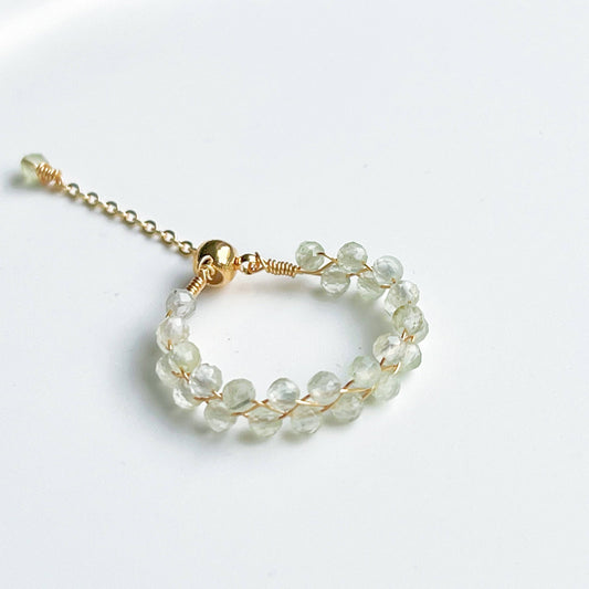 Prehnite Beaded Ring - Light Green Mini Gemstone Adjustable Ring-Ninaouity