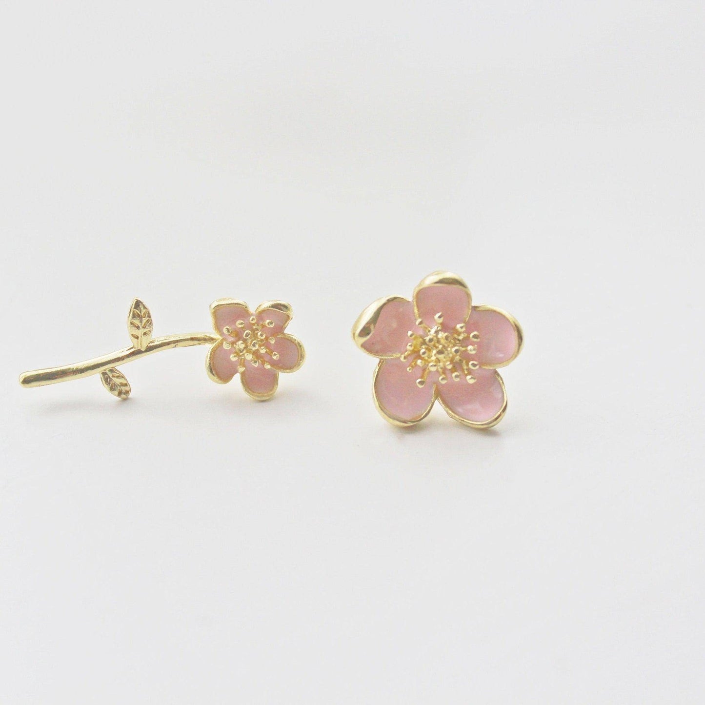 Prunus Earrings - Cherry Blossom Flower Mismatch Stud Earrings-Ninaouity