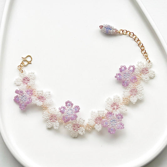 Purple Cosmos Flower Beaded Bracelet-Ninaouity