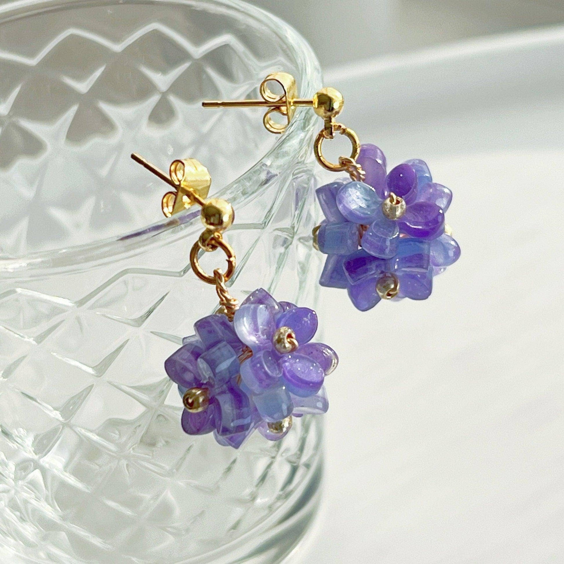 Purple Hydrangea Earrings -  Summer Flower Shape Drop Earrings-Ninaouity