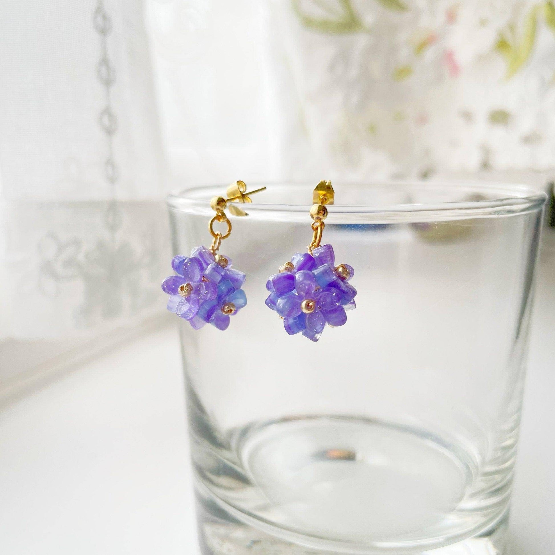Purple Hydrangea Earrings -  Summer Flower Shape Drop Earrings-Ninaouity