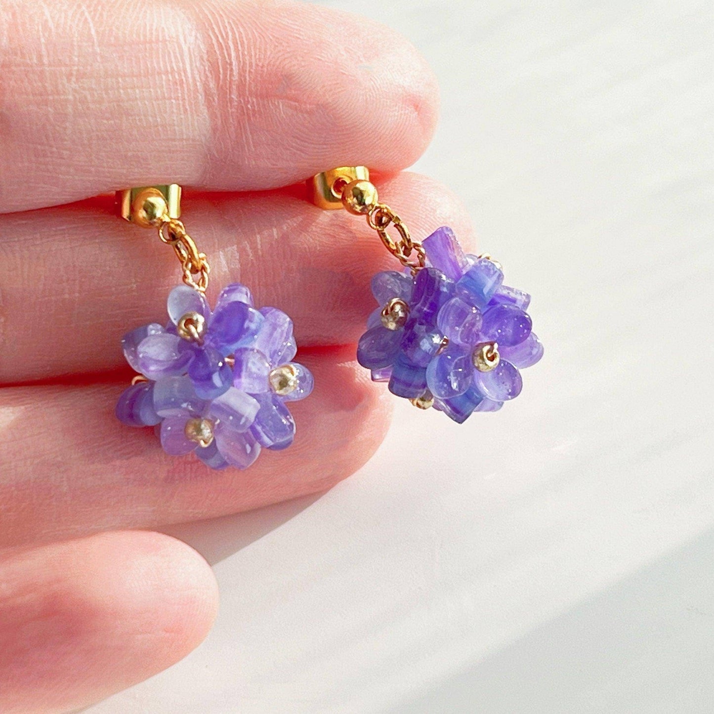 Purple Hydrangea Earrings -  Summer Flower Shape Drop Earrings-Ninaouity