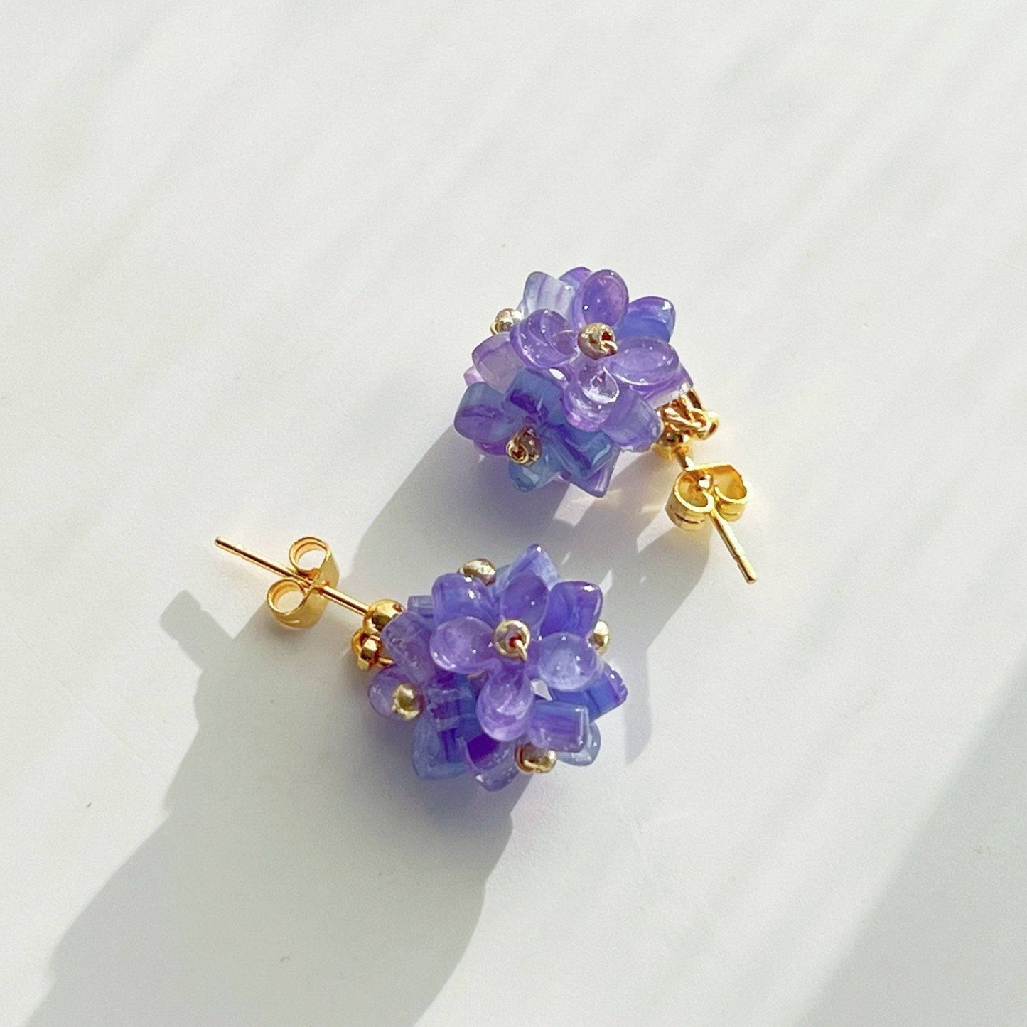 Purple Hydrangea Earrings -  Summer Flower Shape Drop Earrings-Ninaouity
