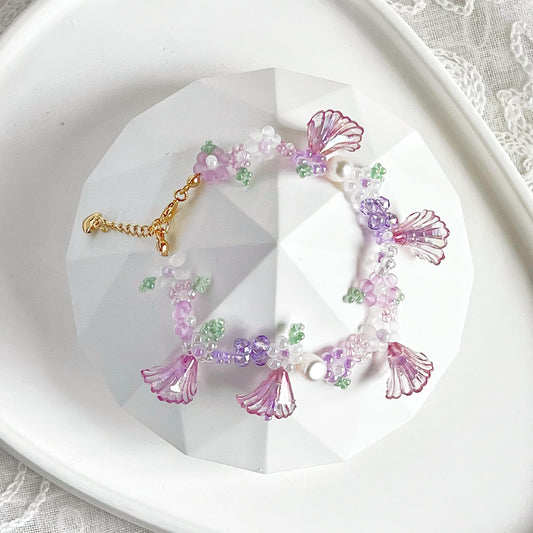 Purple Morning Glory Flowers Beaded Bracelet-Ninaouity