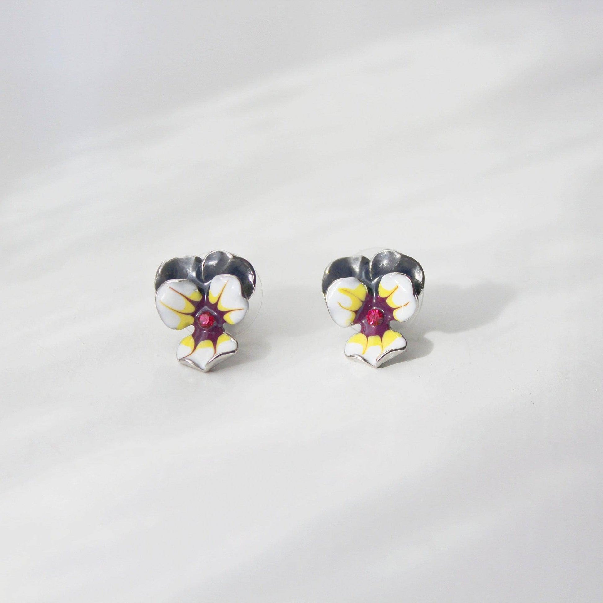 Purple Pansy Earrings - Yellow and Purple Flower Stud Earrings-Ninaouity