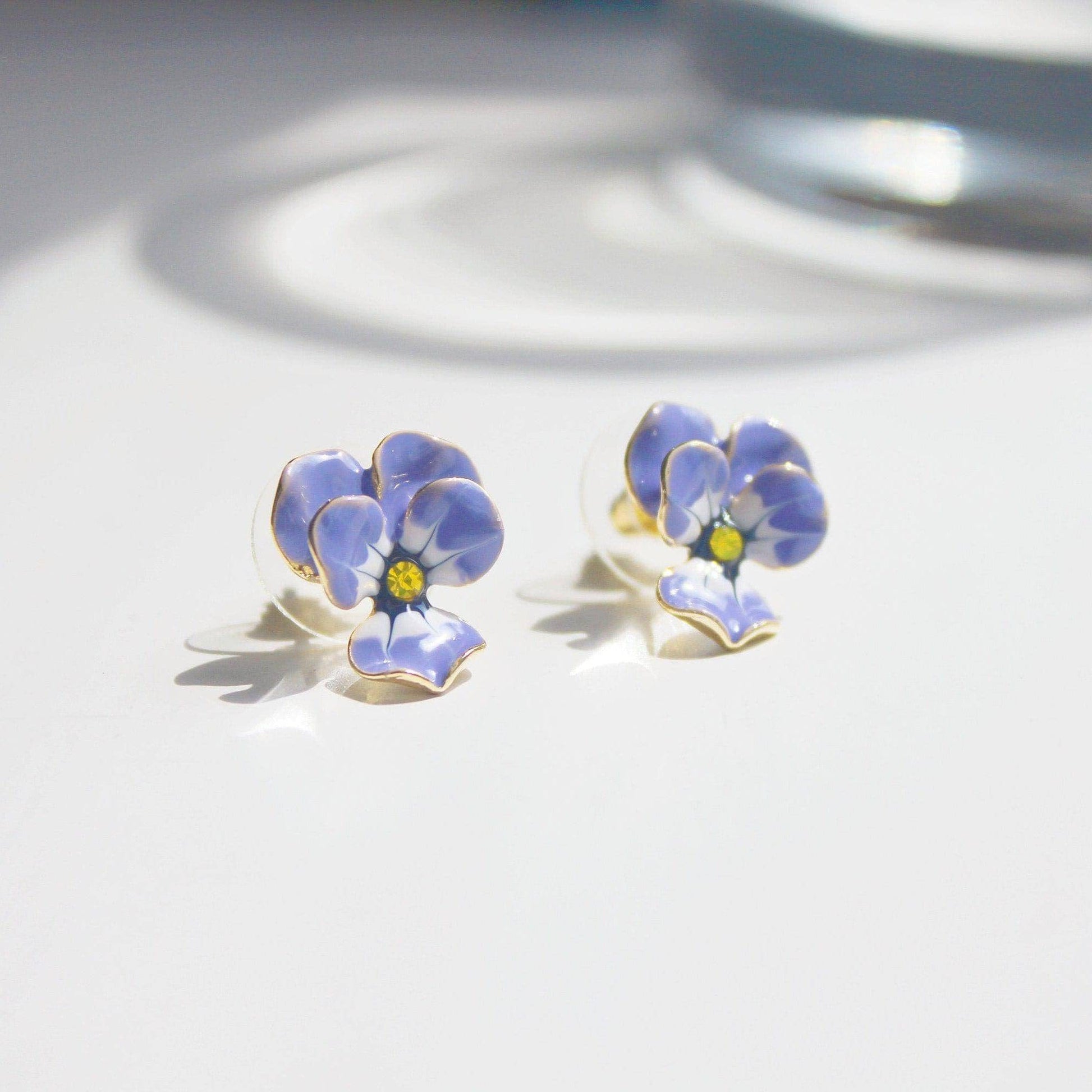 Purple Pansy Earrings - Yellow and Purple Flower Stud Earrings-Ninaouity