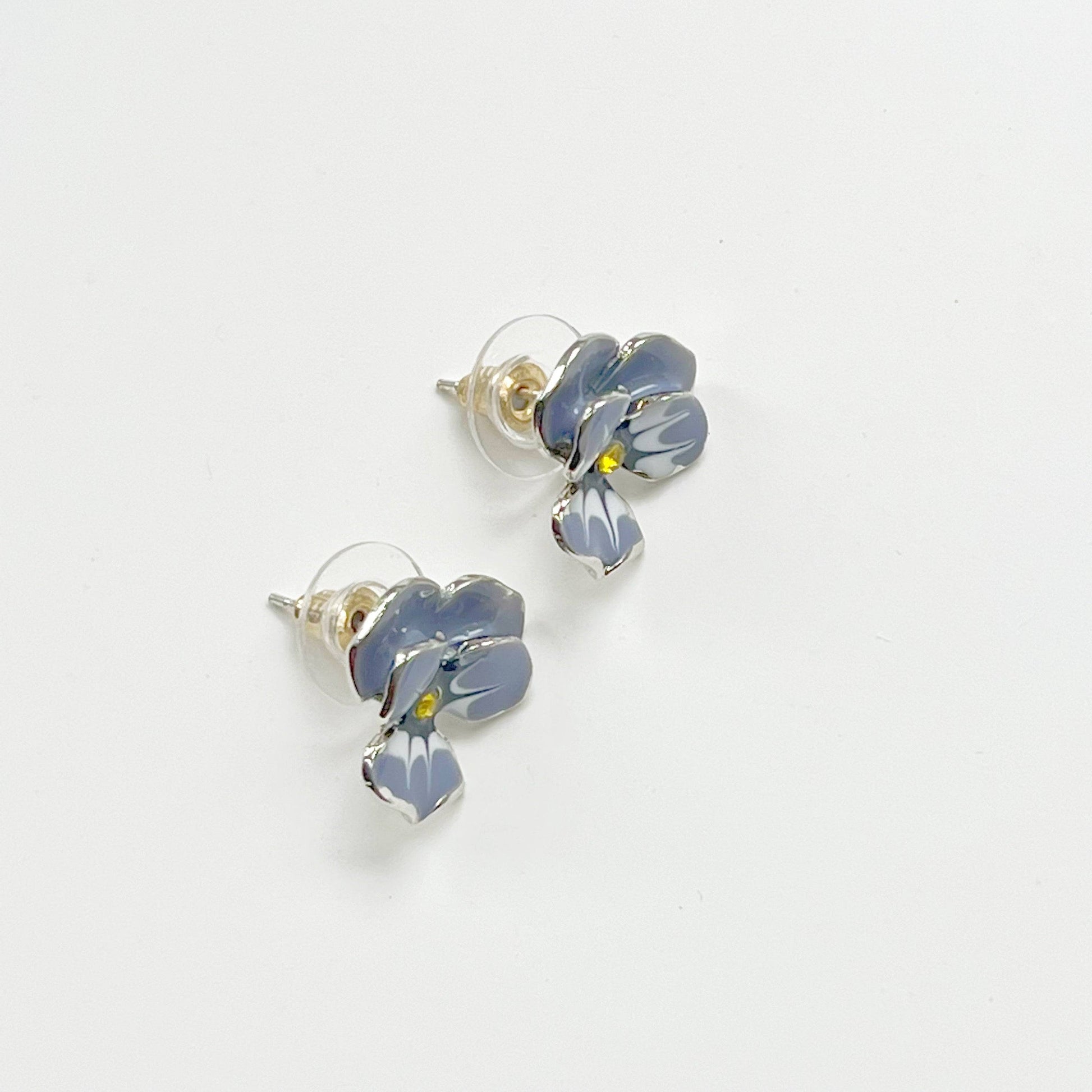 Purple Pansy Flower Earrings - Silver Base Stud Earrings-Ninaouity