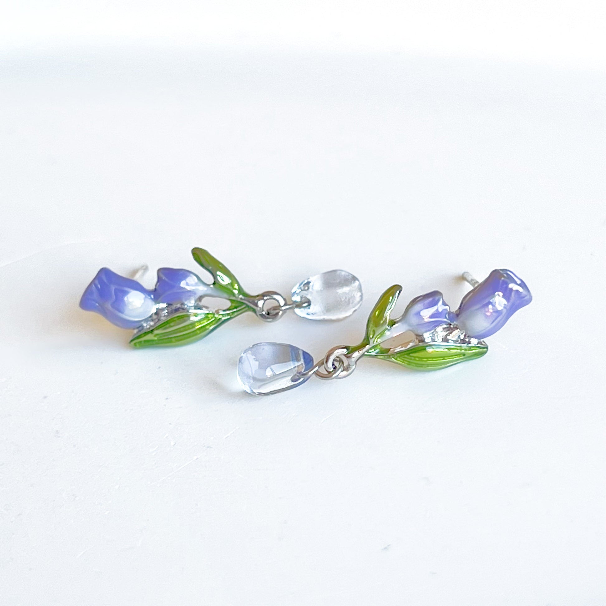 Purple Tulips Flower with Leaves Drop Earrings-Ninaouity