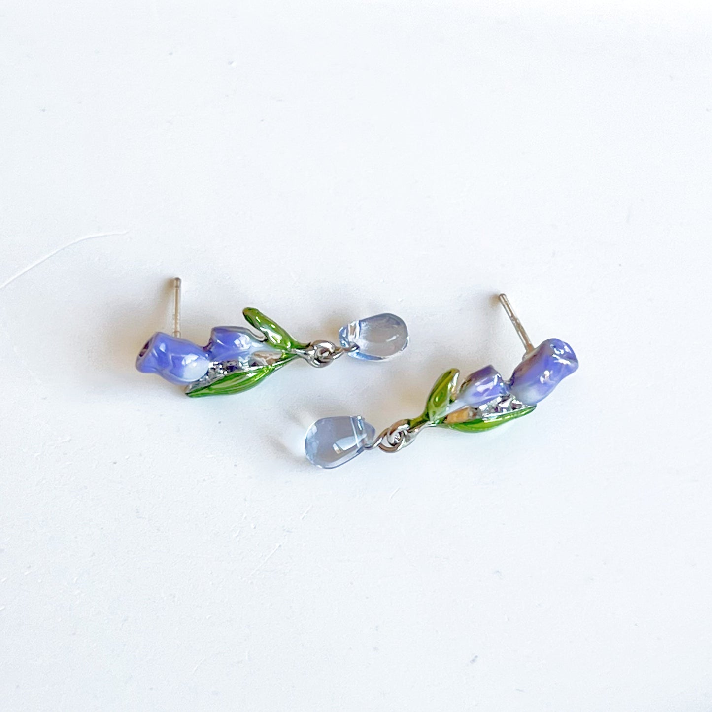 Purple Tulips Flower with Leaves Drop Earrings-Ninaouity