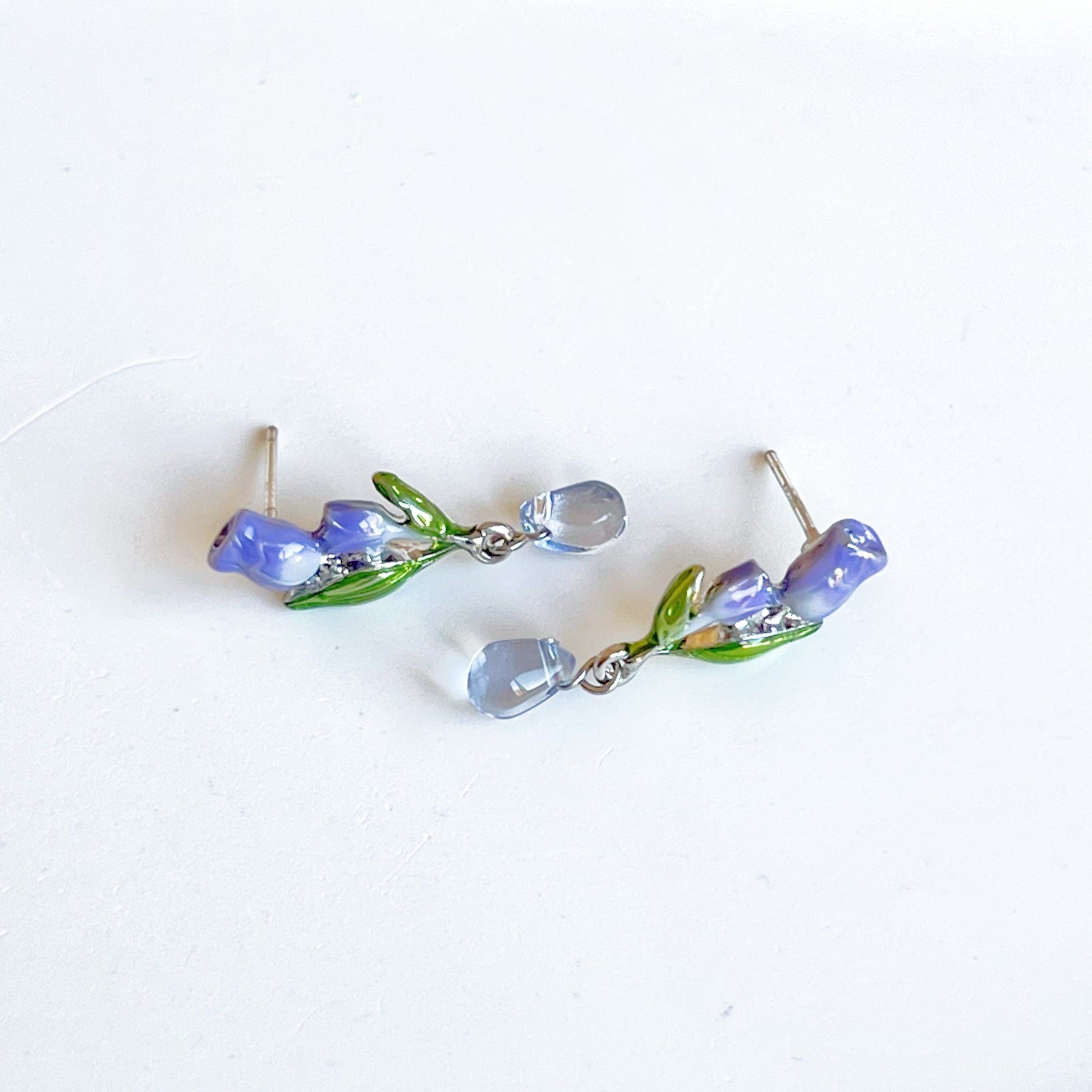 Purple Tulips Flower with Leaves Drop Earrings-Ninaouity