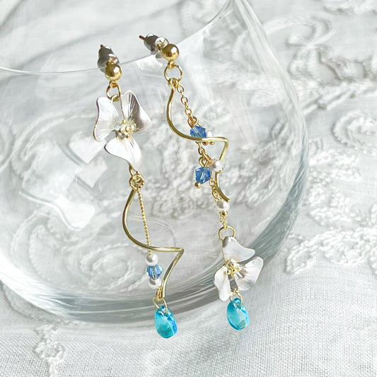 Purple Violas Pansy Flower Mismatch Long Drop Earrings-Ninaouity