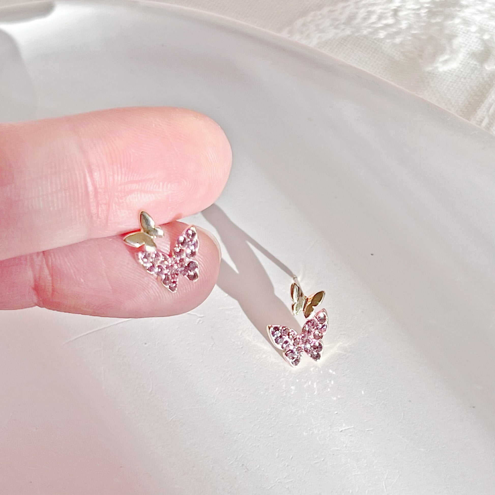 Purple Zircon Butterfly Stud Earrings-Ninaouity