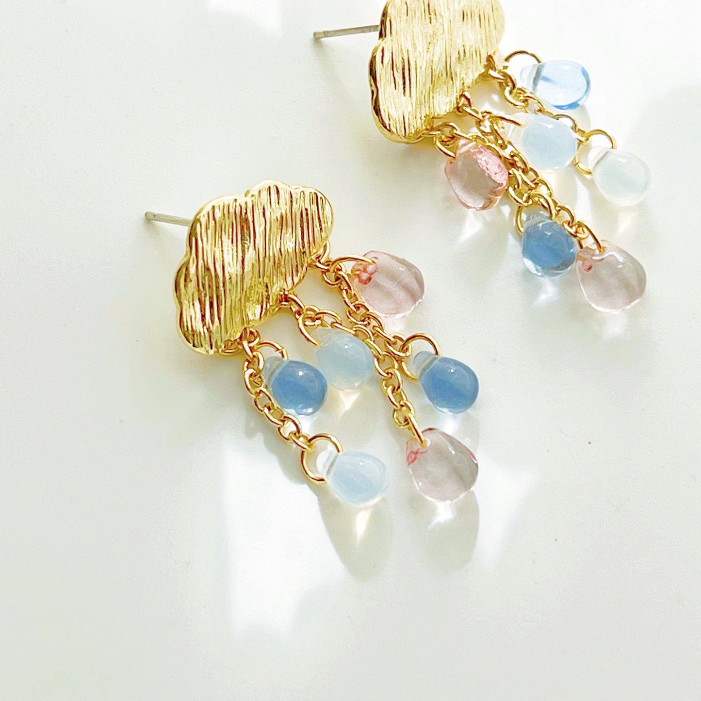 Rain and Golden Cloud Earrings - Rainbow Crystal Raindrop Stud Earrings-Ninaouity