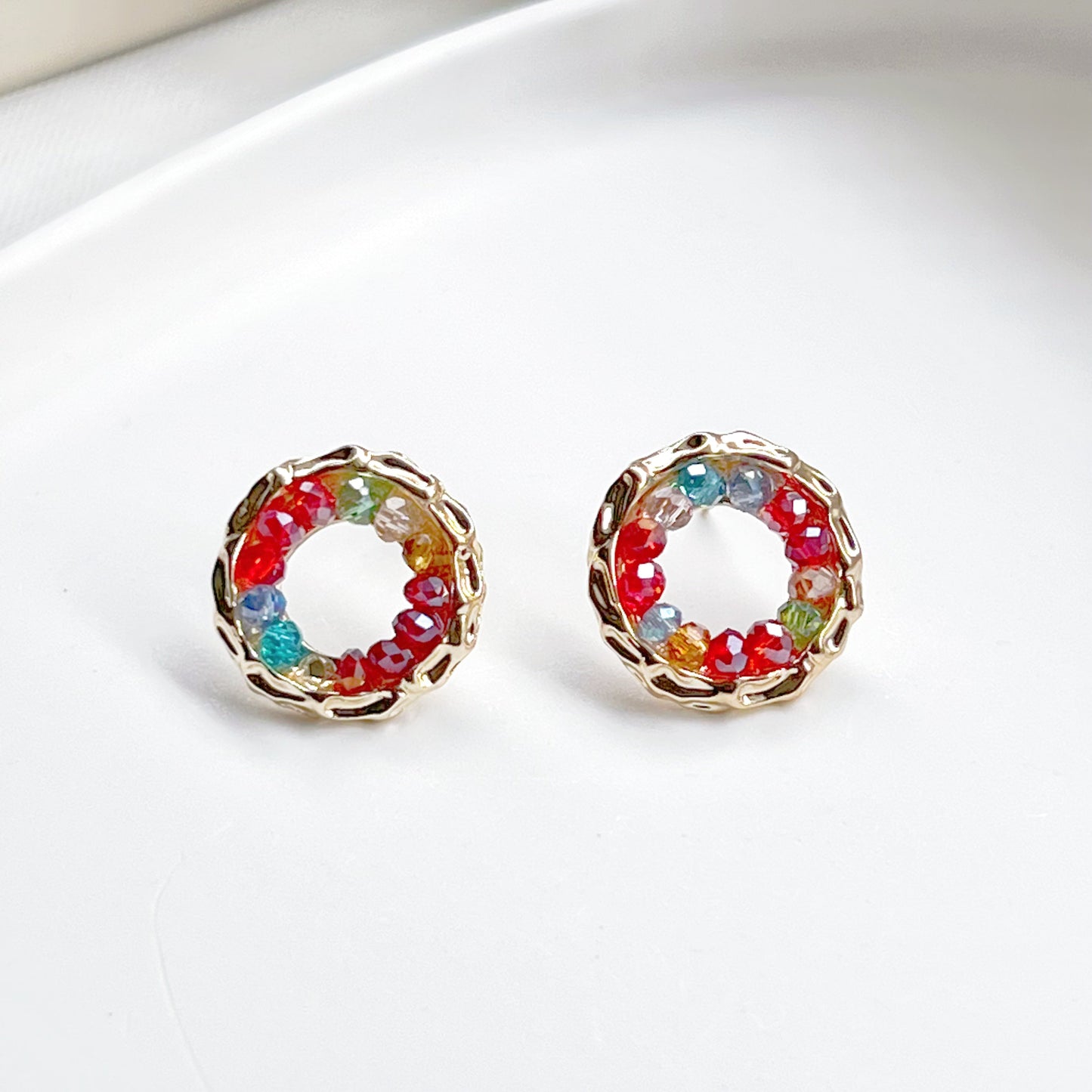 Rainbow Beads Circle Stud Earrings-Ninaouity