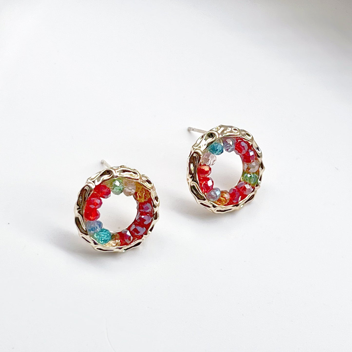 Rainbow Beads Circle Stud Earrings-Ninaouity