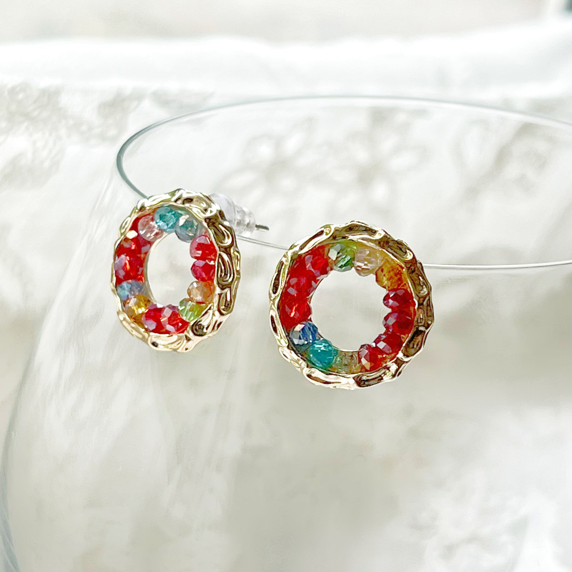 Rainbow Beads Circle Stud Earrings-Ninaouity